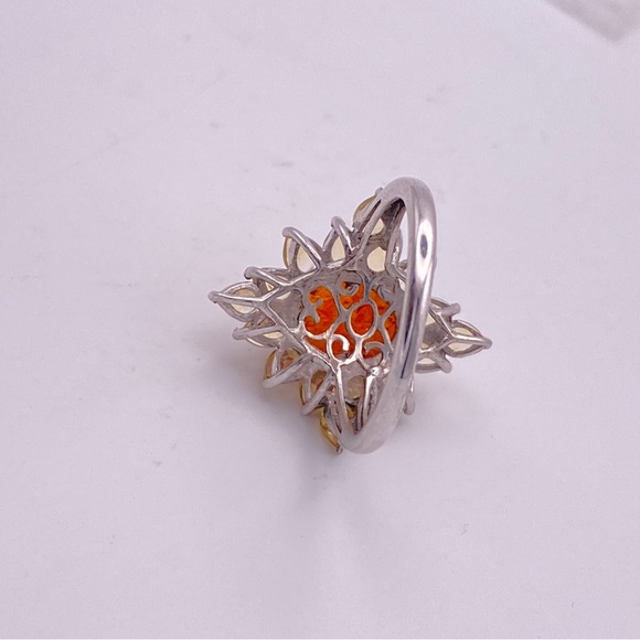 Genuine Baltic Amber and Citrine Floral Ring; 925 Sterling Silver; Size 7 - Picture 2 of 5